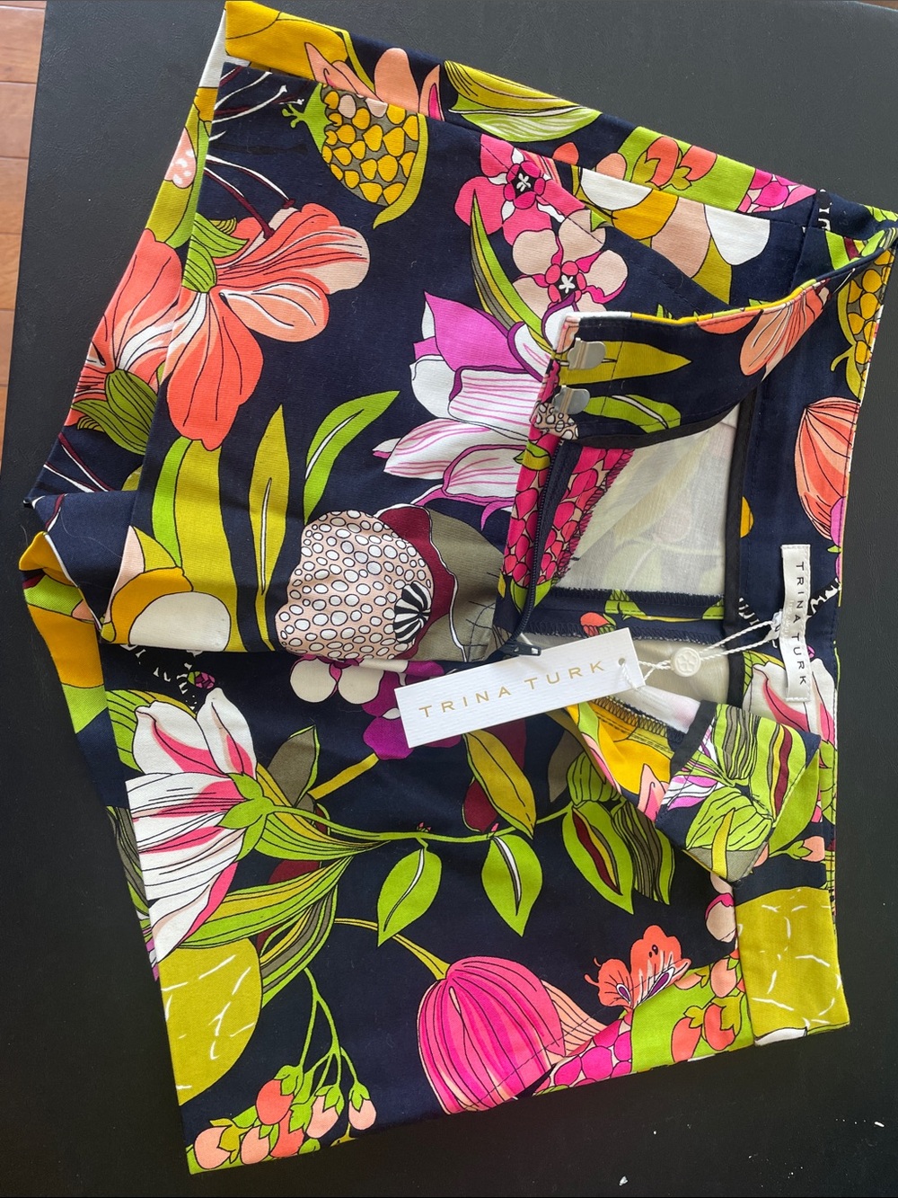 Trina Turk Navy Floral Pencil Skirt with Bright Tropical Print